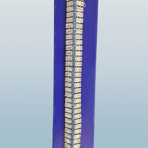 Vintage Cubic Zirconia Silver with Blue Cuff Bracelet - Picture 4 of 10